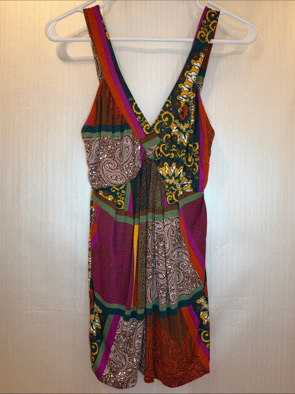 Boho Patchwork Sweetees V-Neck Tank Top - Multicolor XS